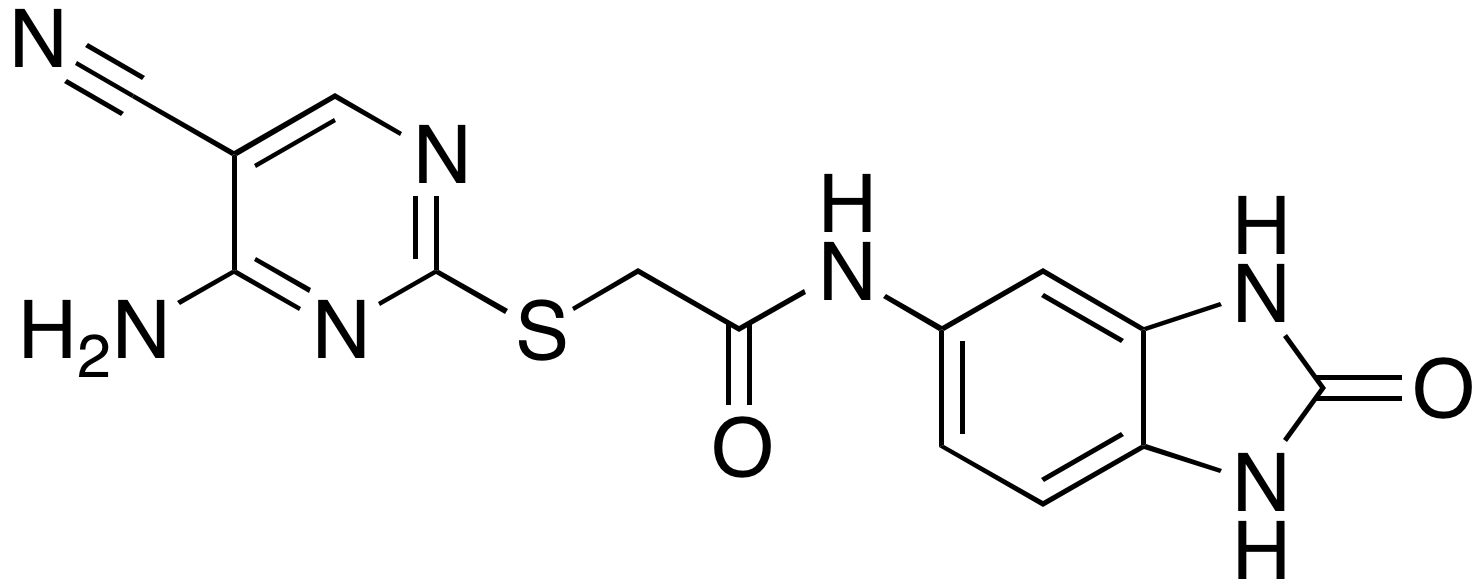 2-​[(4-​amino-​5-​cyano-​2-​pyrimidinyl)​thio]​-​N-​(2,​3-​dihydro-​2-​oxo-​1H-​benzimidazol-​5-​yl)​acetamide